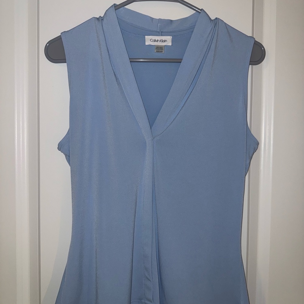 Calvin Klein Women's Light Blue V-Neck Blouse